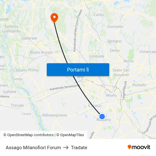 Assago Milanofiori Forum to Tradate map