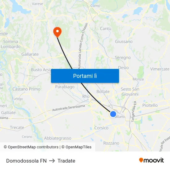Domodossola FN to Tradate map