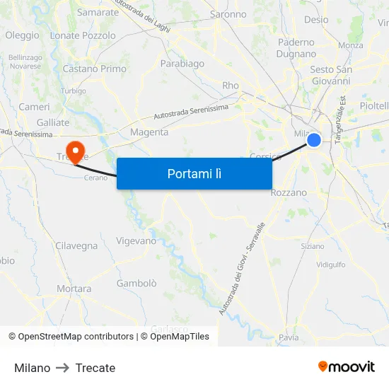 Milano to Trecate map
