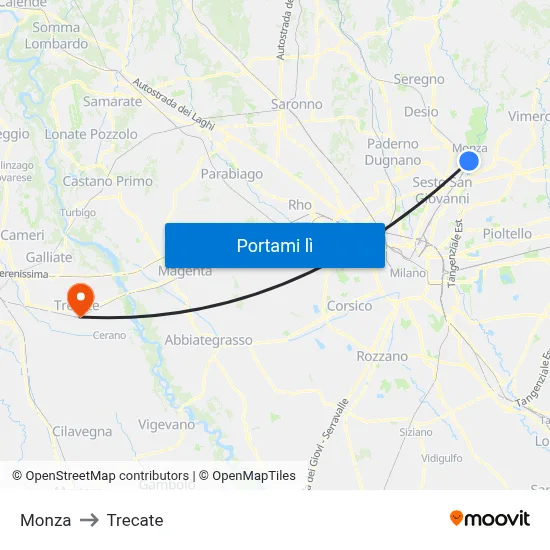 Monza to Trecate map