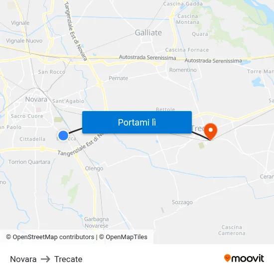 Novara to Trecate map