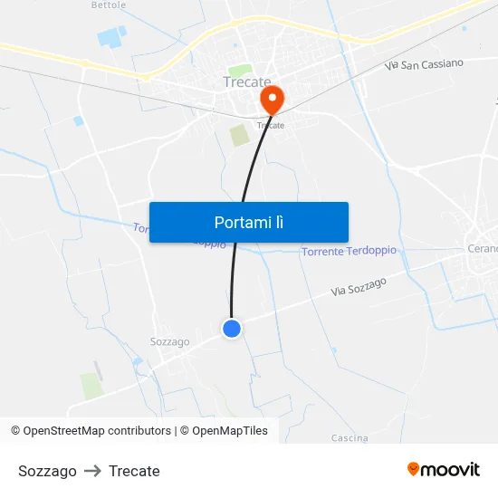 Sozzago to Trecate map
