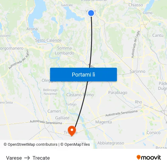 Varese to Trecate map