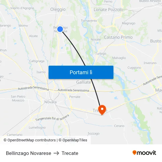 Bellinzago Novarese to Trecate map