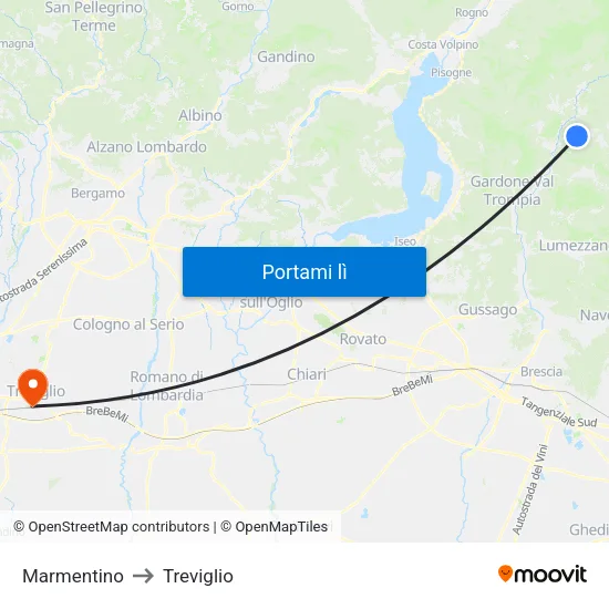 Marmentino to Treviglio map