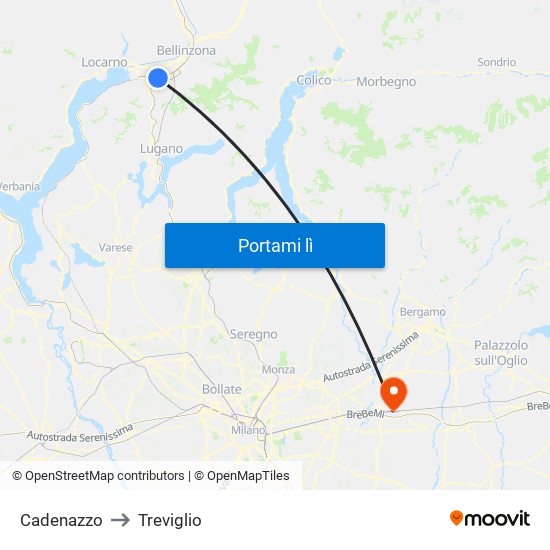 Cadenazzo to Treviglio map