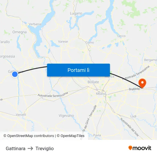 Gattinara to Treviglio map