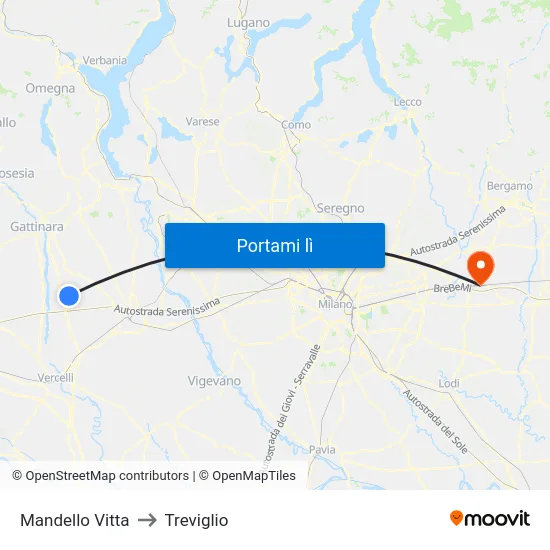 Mandello Vitta to Treviglio map