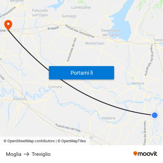 Moglia to Treviglio map