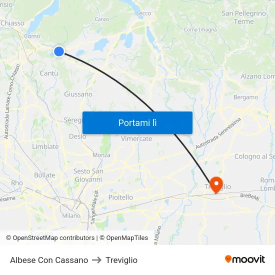 Albese Con Cassano to Treviglio map
