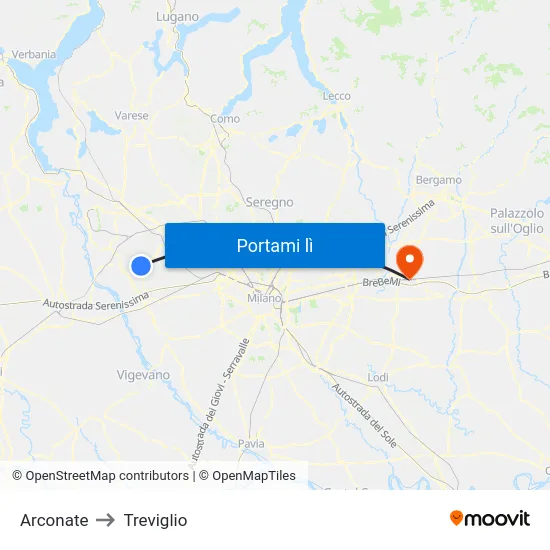 Arconate to Treviglio map
