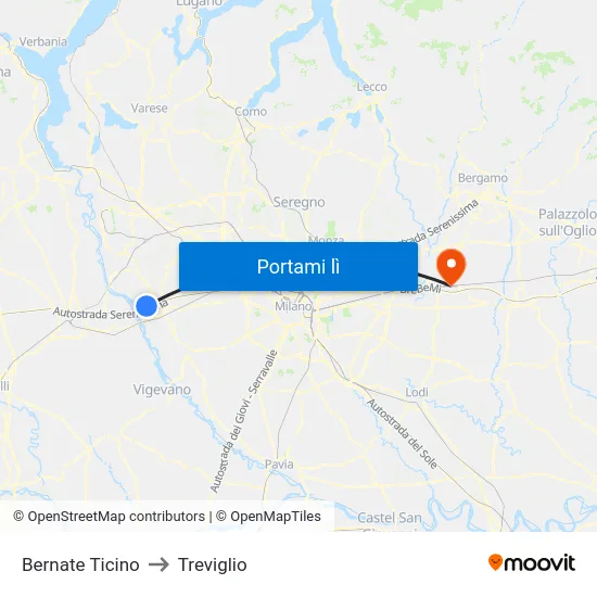 Bernate Ticino to Treviglio map