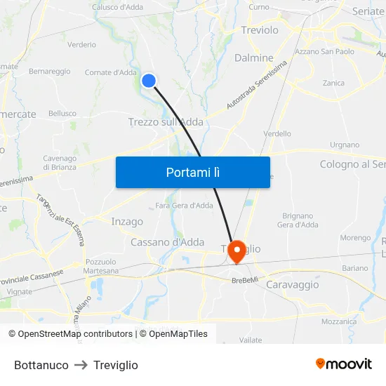 Bottanuco to Treviglio map