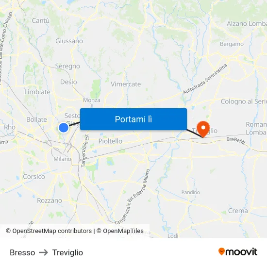 Bresso to Treviglio map