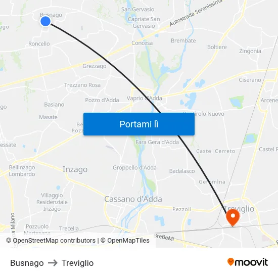 Busnago to Treviglio map