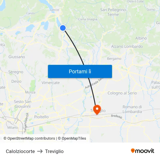 Calolziocorte to Treviglio map