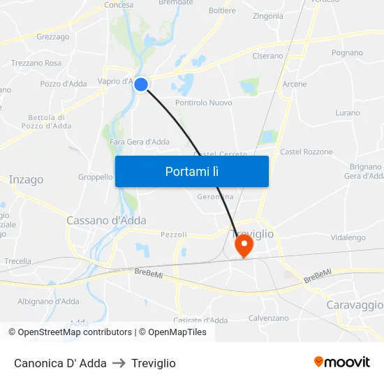 Canonica D' Adda to Treviglio map