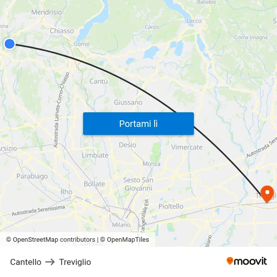 Cantello to Treviglio map