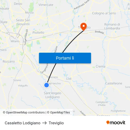 Casaletto Lodigiano to Treviglio map