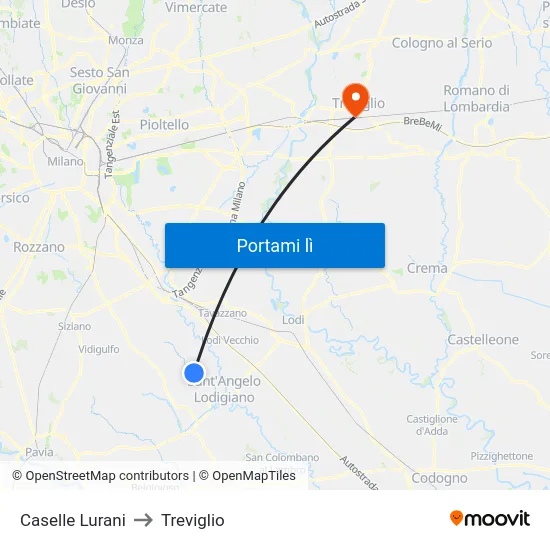 Caselle Lurani to Treviglio map