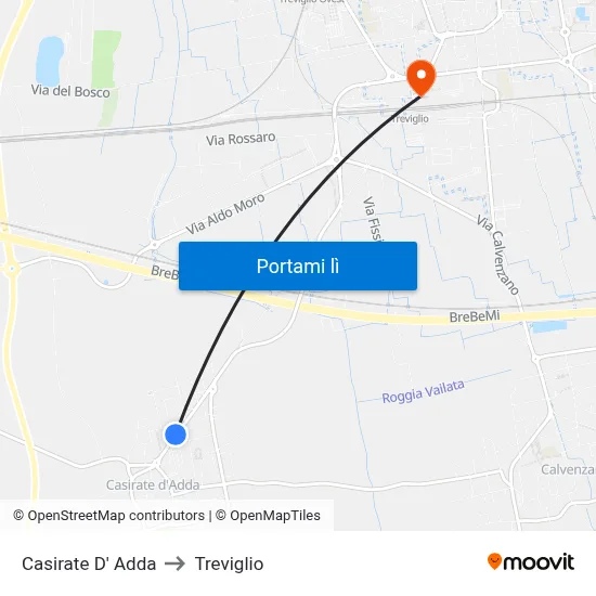 Casirate D' Adda to Treviglio map