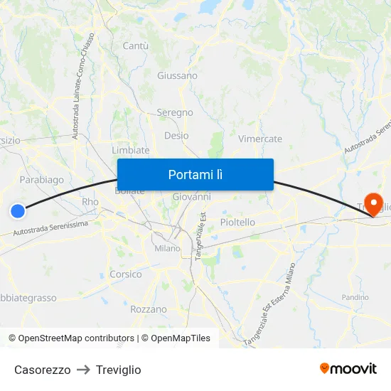 Casorezzo to Treviglio map