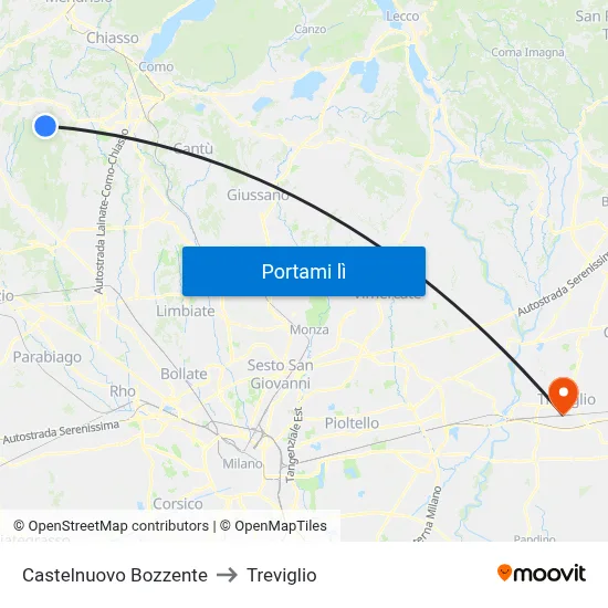 Castelnuovo Bozzente to Treviglio map