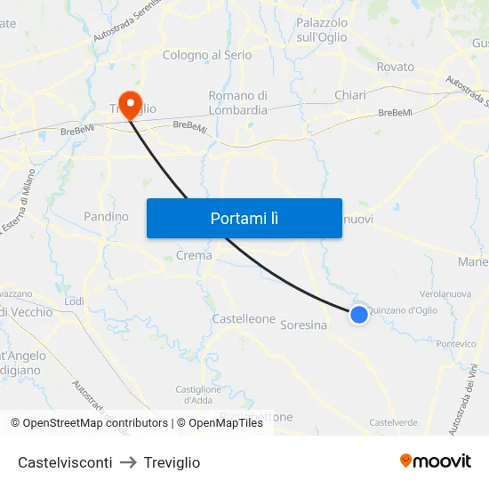 Castelvisconti to Treviglio map