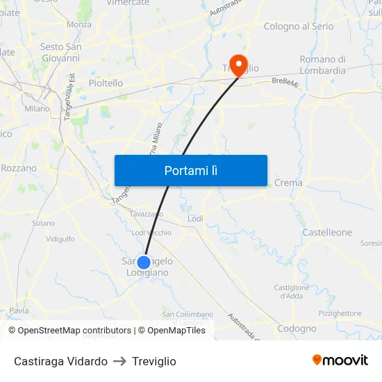 Castiraga Vidardo to Treviglio map