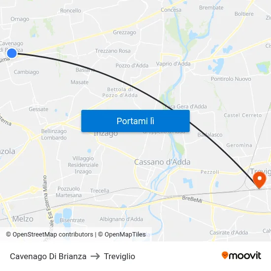 Cavenago Di Brianza to Treviglio map