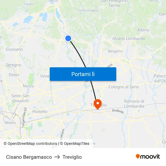 Cisano Bergamasco to Treviglio map