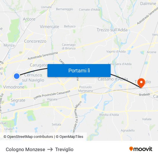 Cologno Monzese to Treviglio map