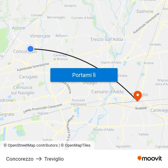 Concorezzo to Treviglio map