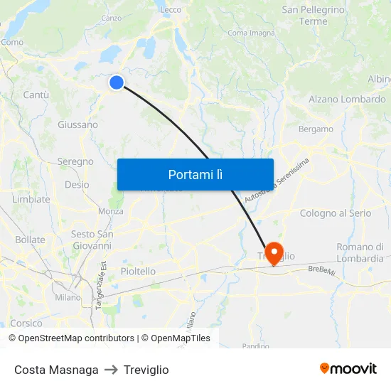 Costa Masnaga to Treviglio map