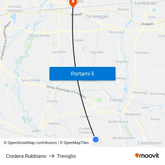 Credera Rubbiano to Treviglio map