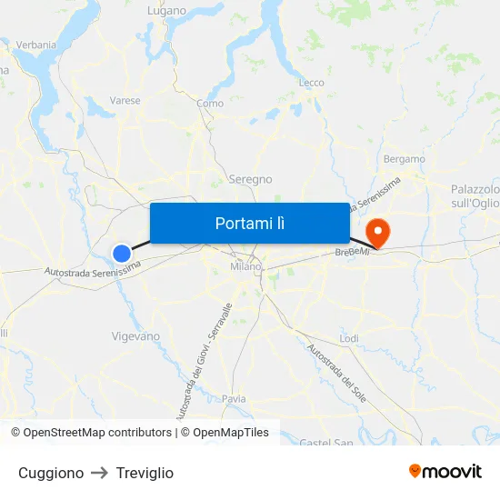 Cuggiono to Treviglio map