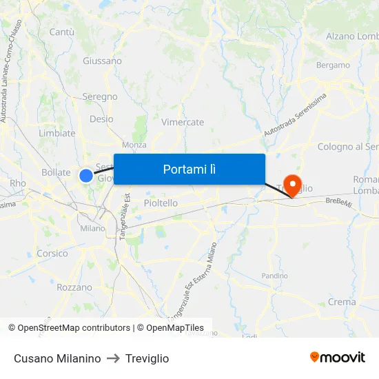 Cusano Milanino to Treviglio map