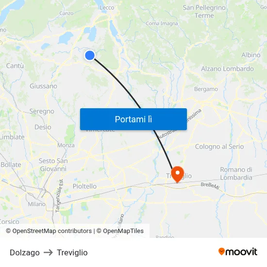 Dolzago to Treviglio map