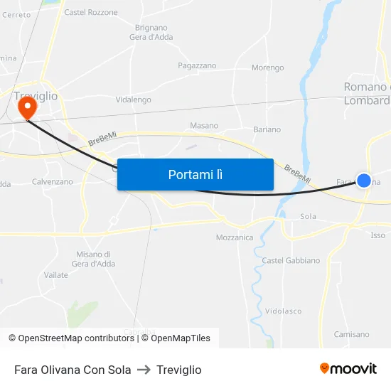 Fara Olivana Con Sola to Treviglio map