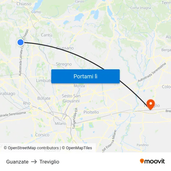 Guanzate to Treviglio map