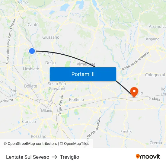 Lentate Sul Seveso to Treviglio map
