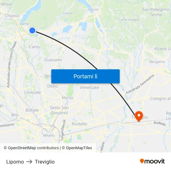 Lipomo to Treviglio map