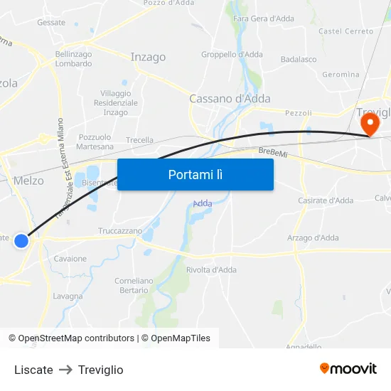 Liscate to Treviglio map