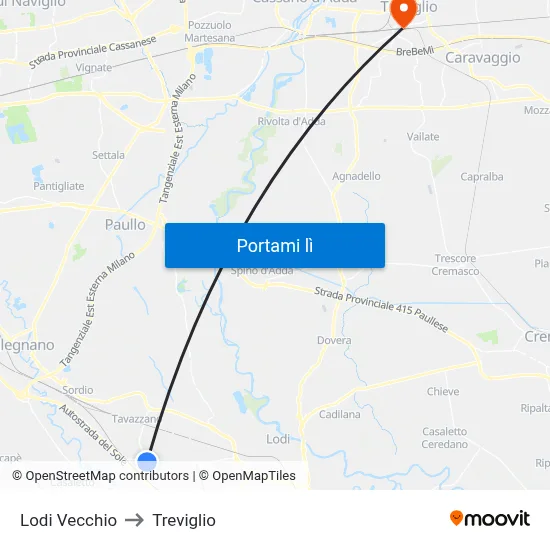Lodi Vecchio to Treviglio map