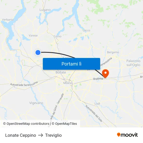 Lonate Ceppino to Treviglio map
