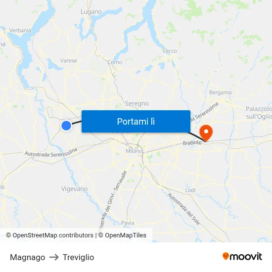 Magnago to Treviglio map