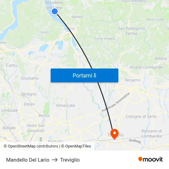 Mandello Del Lario to Treviglio map