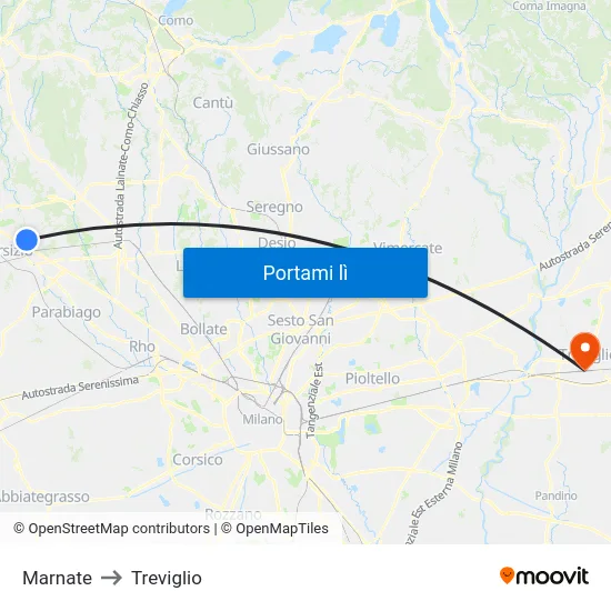 Marnate to Treviglio map