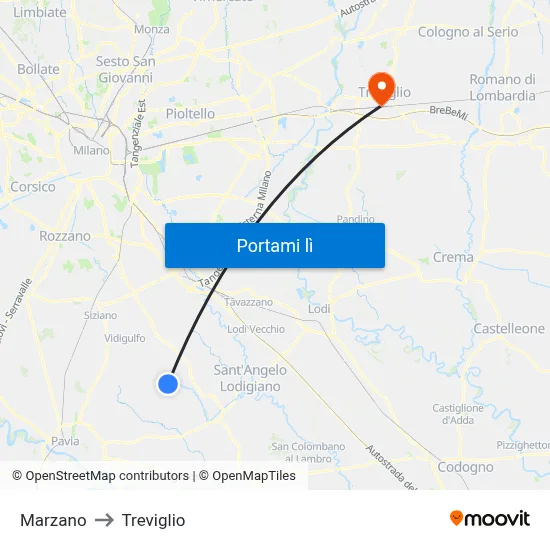 Marzano to Treviglio map