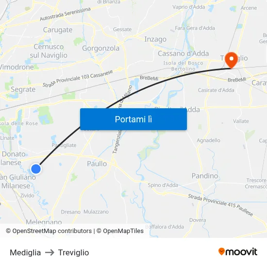 Mediglia to Treviglio map